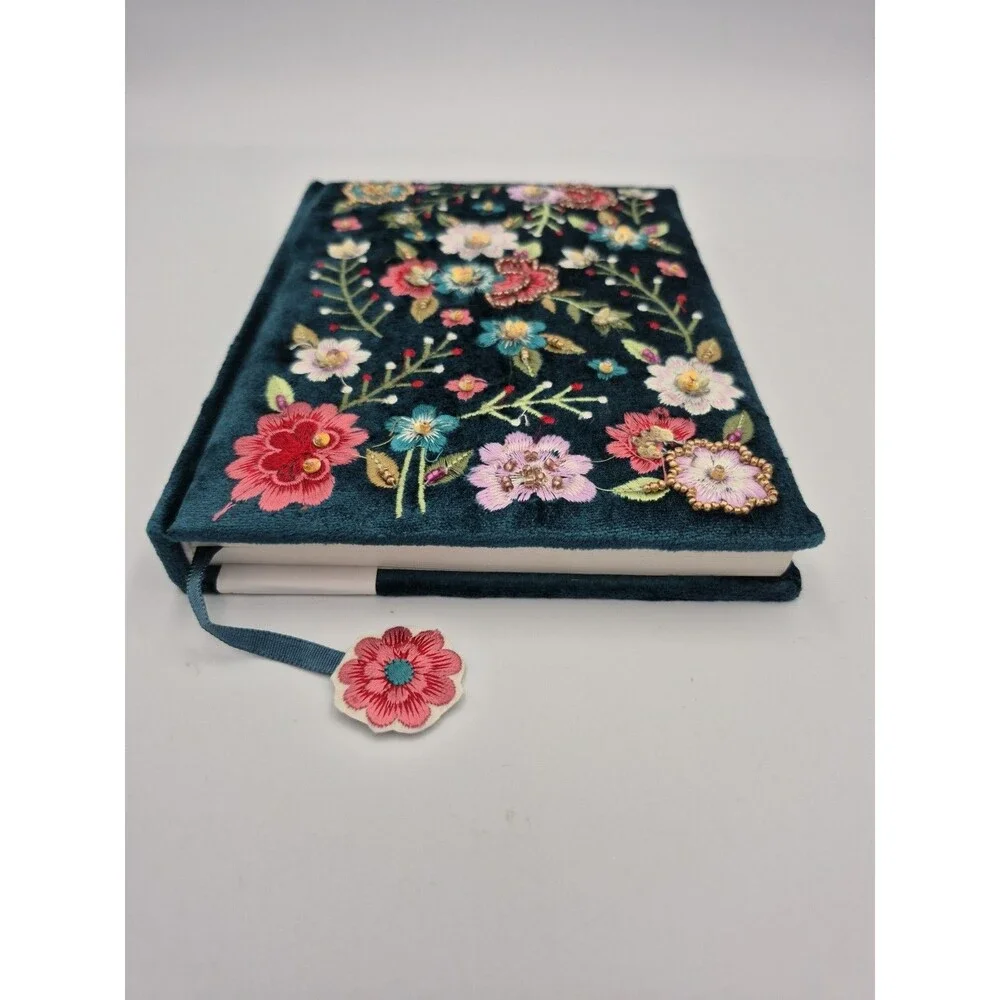 Handcrafted Beaded Embroidered Journal Floral Velvet Handmade in India 8x6 Gift